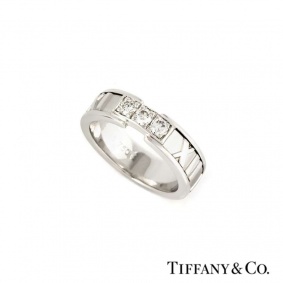 Tiffany & Co 18k White Gold Diamond Set Atlas Ring